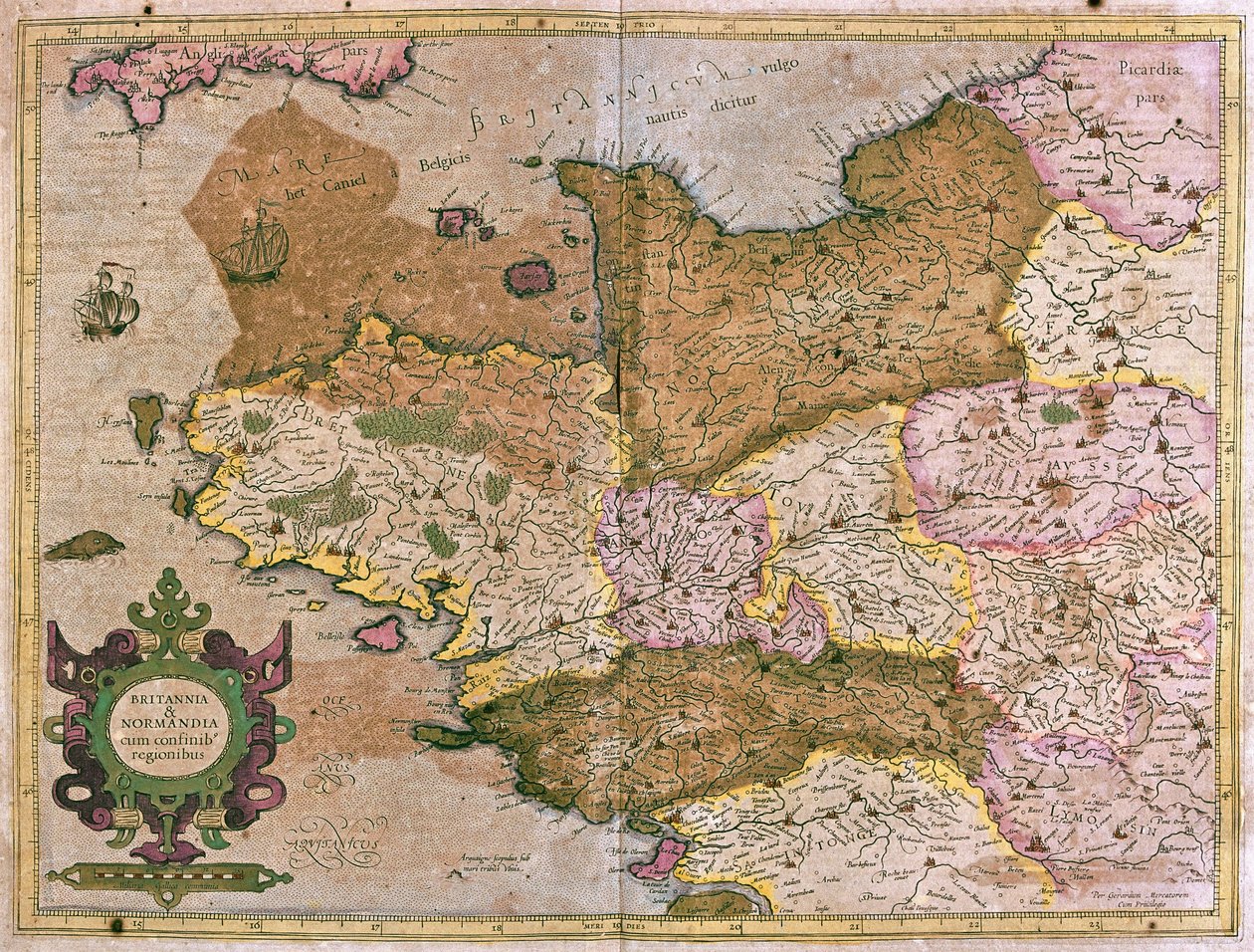 Bretagne et Normandie, France (gravure) - Gerardus Mercator
