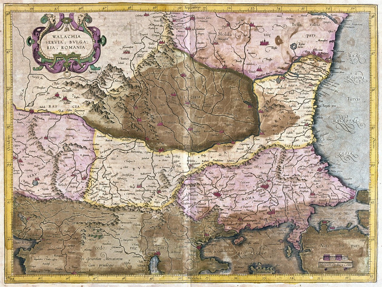 Bulgarie et Roumanie (gravure) - Gerardus Mercator