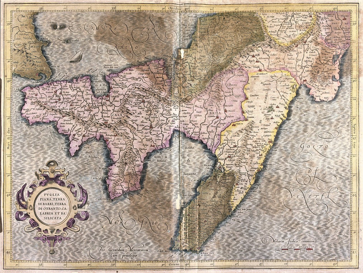 Pouilles, Calabre et Basilicate, Italie (gravure) - Gerardus Mercator
