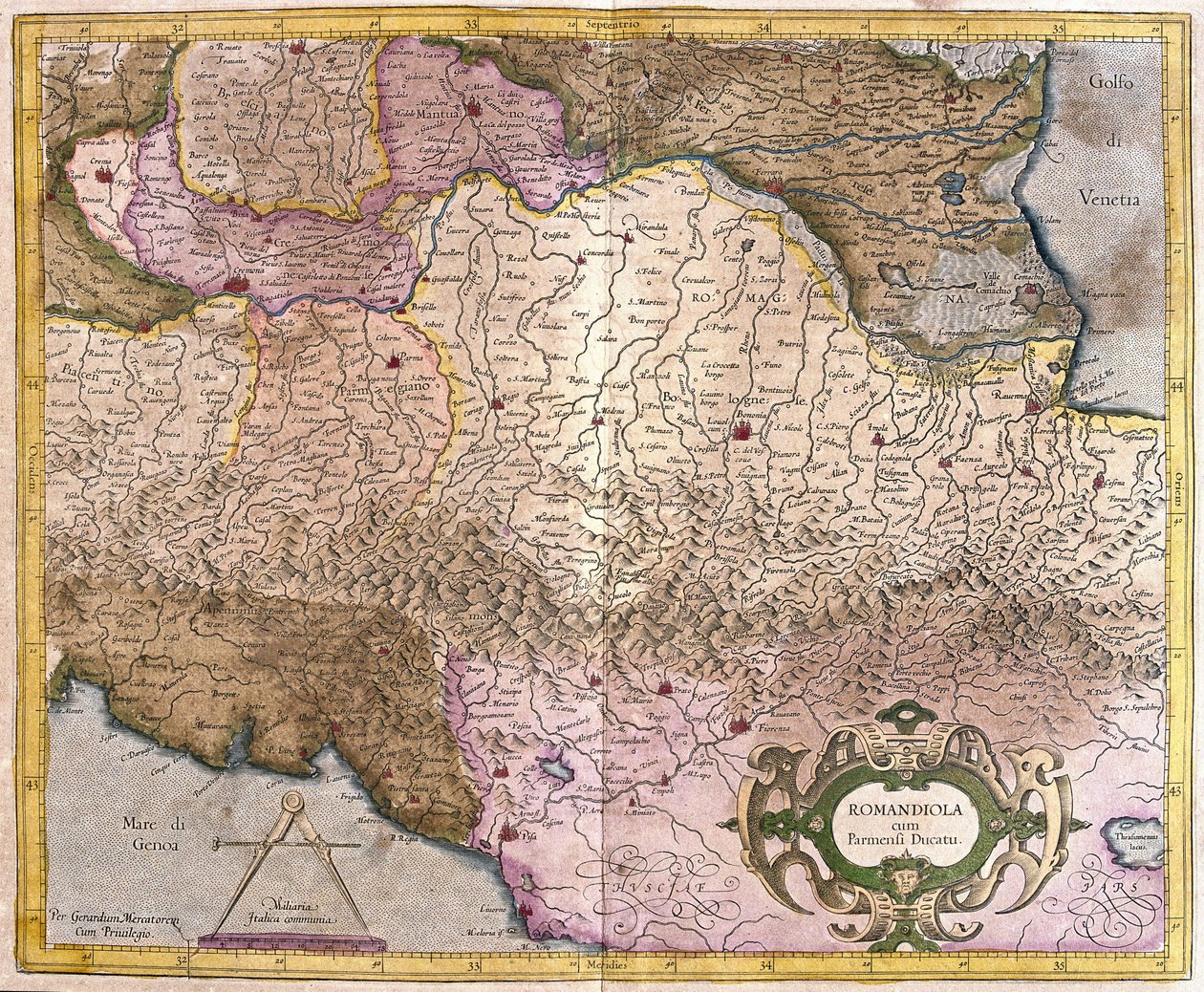 Romagne avec Parme, Italie (gravure) - Gerardus Mercator