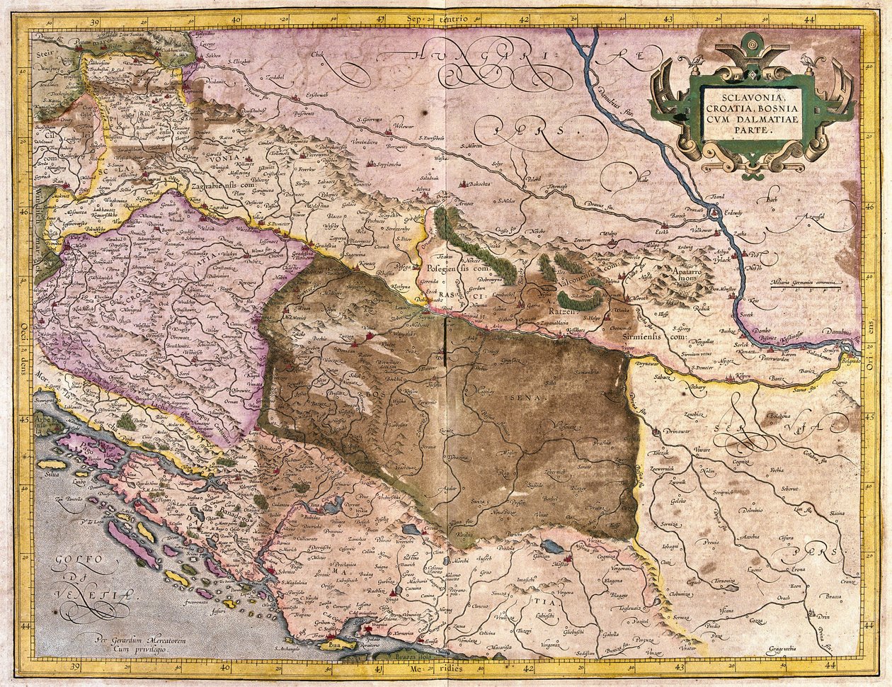 Sclavonie, Croatie, Bosnie et Dalmatie (gravure) - Gerardus Mercator