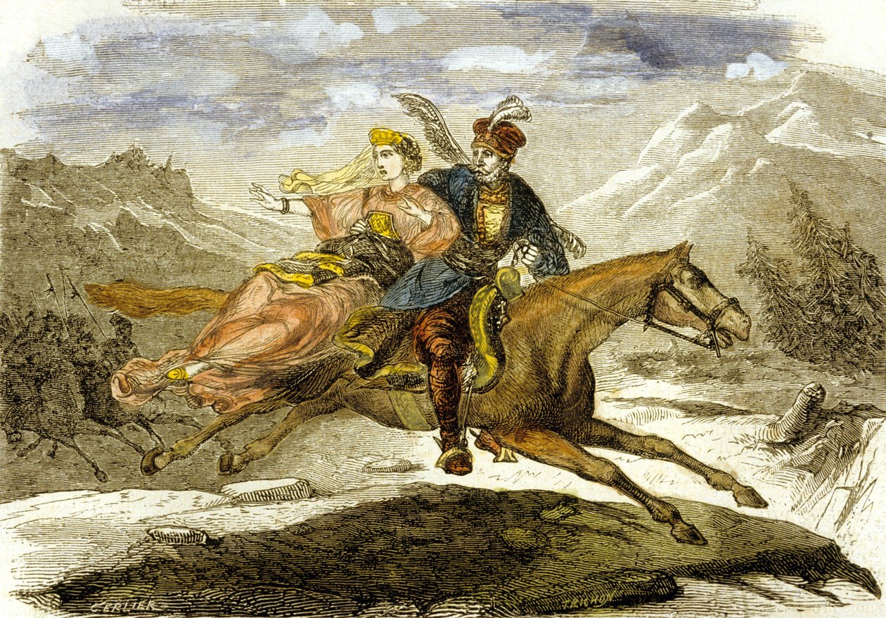 Maurice Beniowski, aventurier hongrois, enlevant la fille du gouverneur à cheval - Gerlier