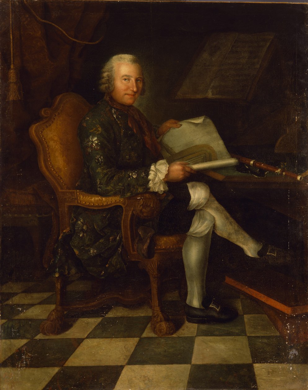 Isaac Egmont von Chasot à son bureau (avec la flûte de Frédéric le Grand), 1750 - German School