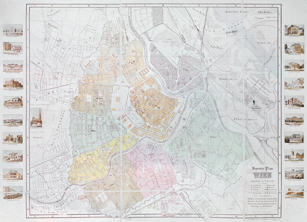 Carte de Vienne, publiée par Klimsch und Co., Francfort, vers 1860 - German School
