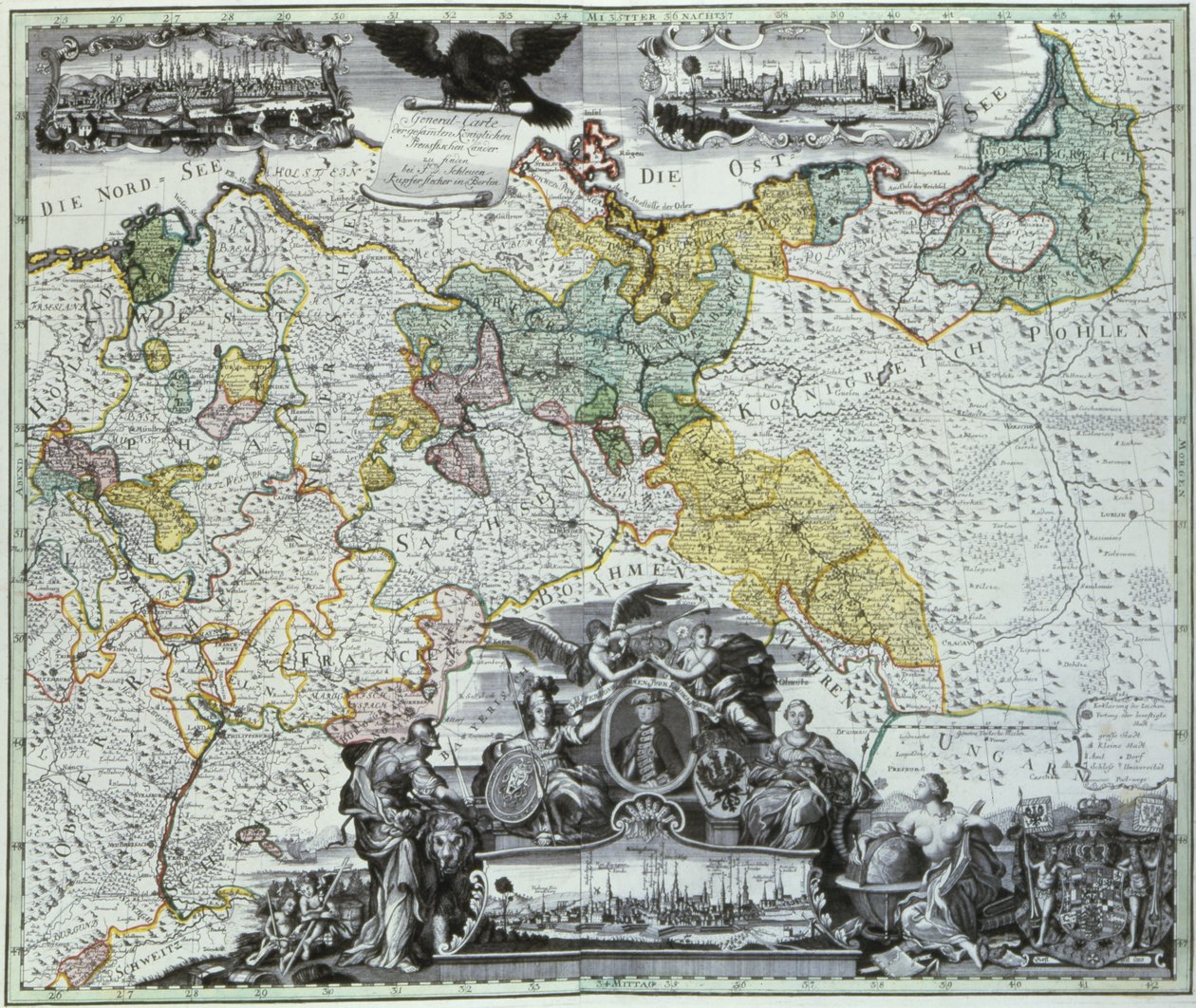 Feuille maîtresse des pays souverains prussiens, vers 1765 - German School