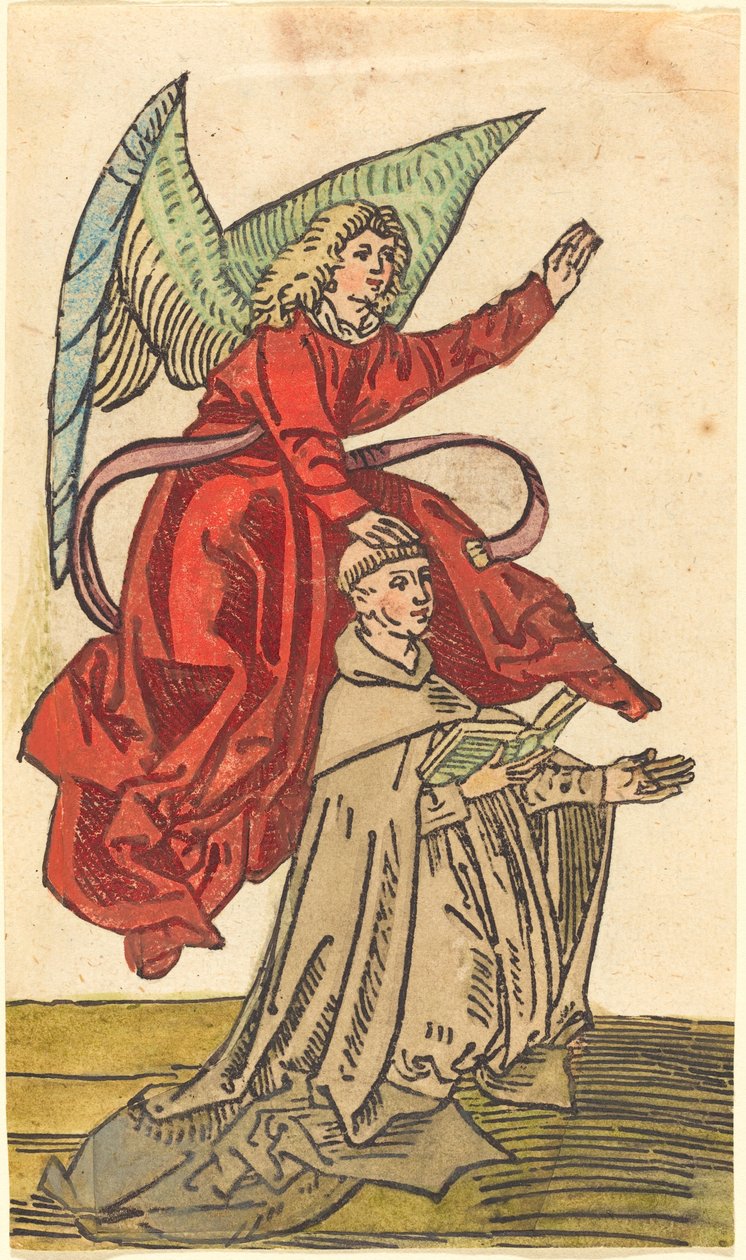 Un moine avec un ange - German 15th Century