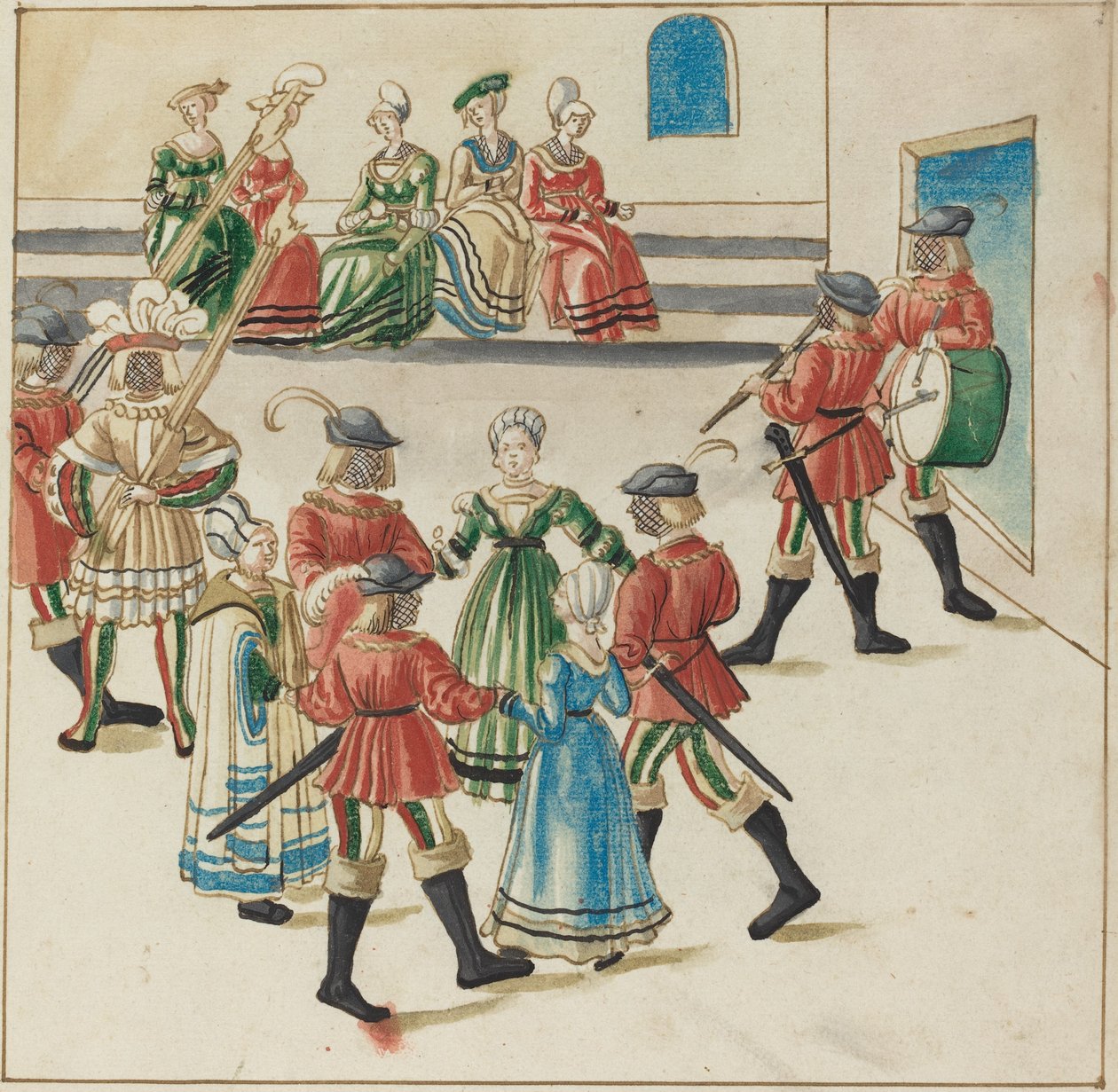 Trois couples dansant en cercle - German 16th Century