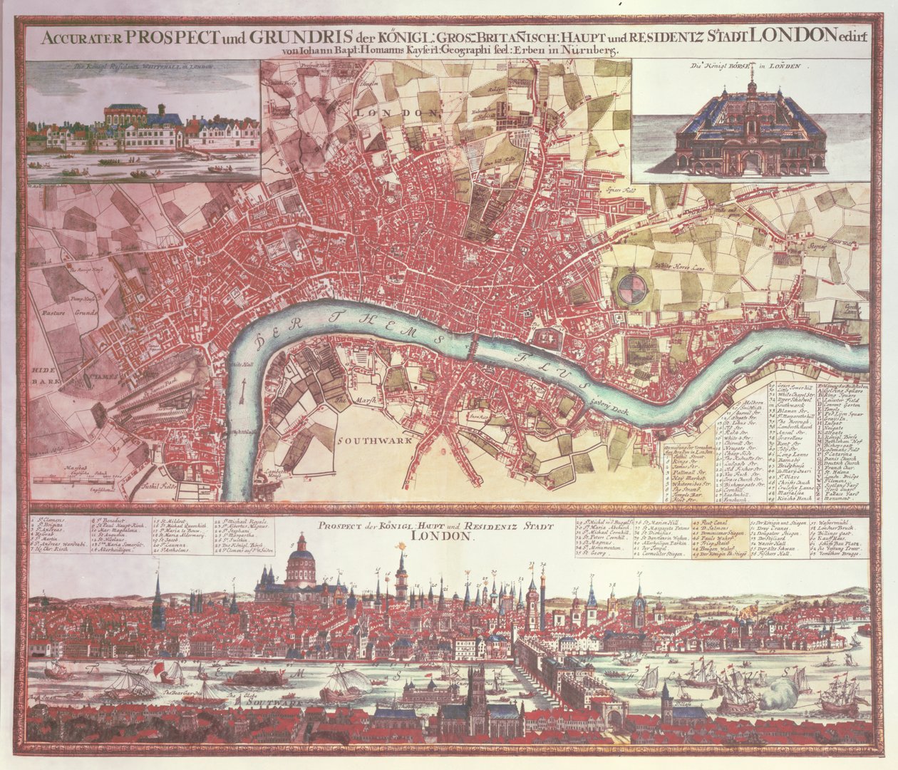 Carte de Londres (gravure en couleur) - German School
