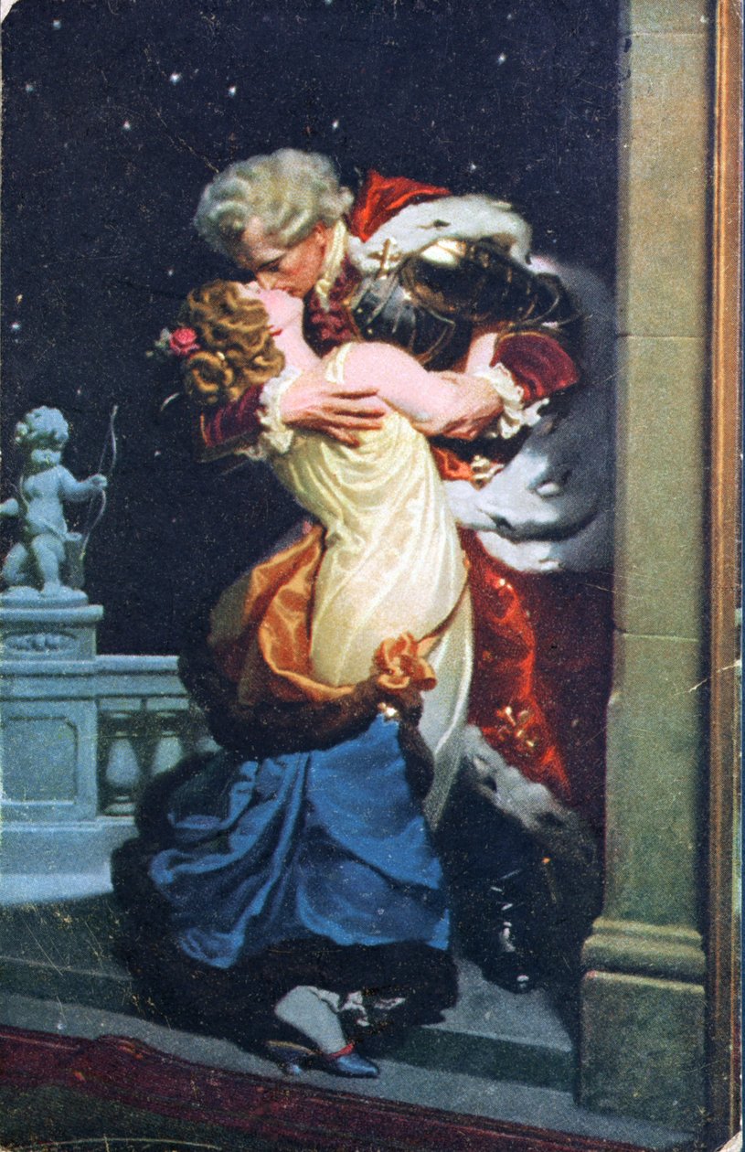 Carte postale représentant un couple du XVIIIe siècle s