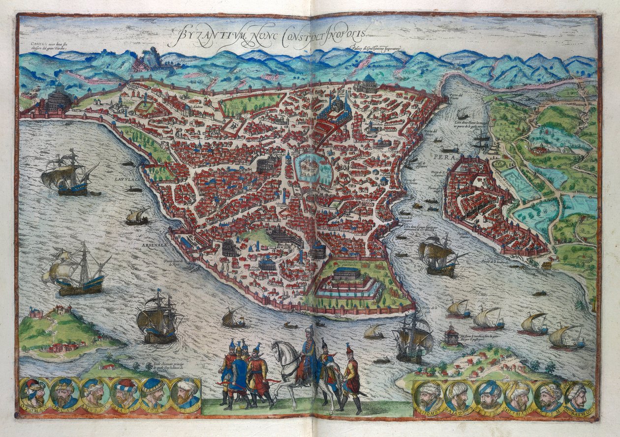 Vue de Constantinople (gravure en couleur) - German School