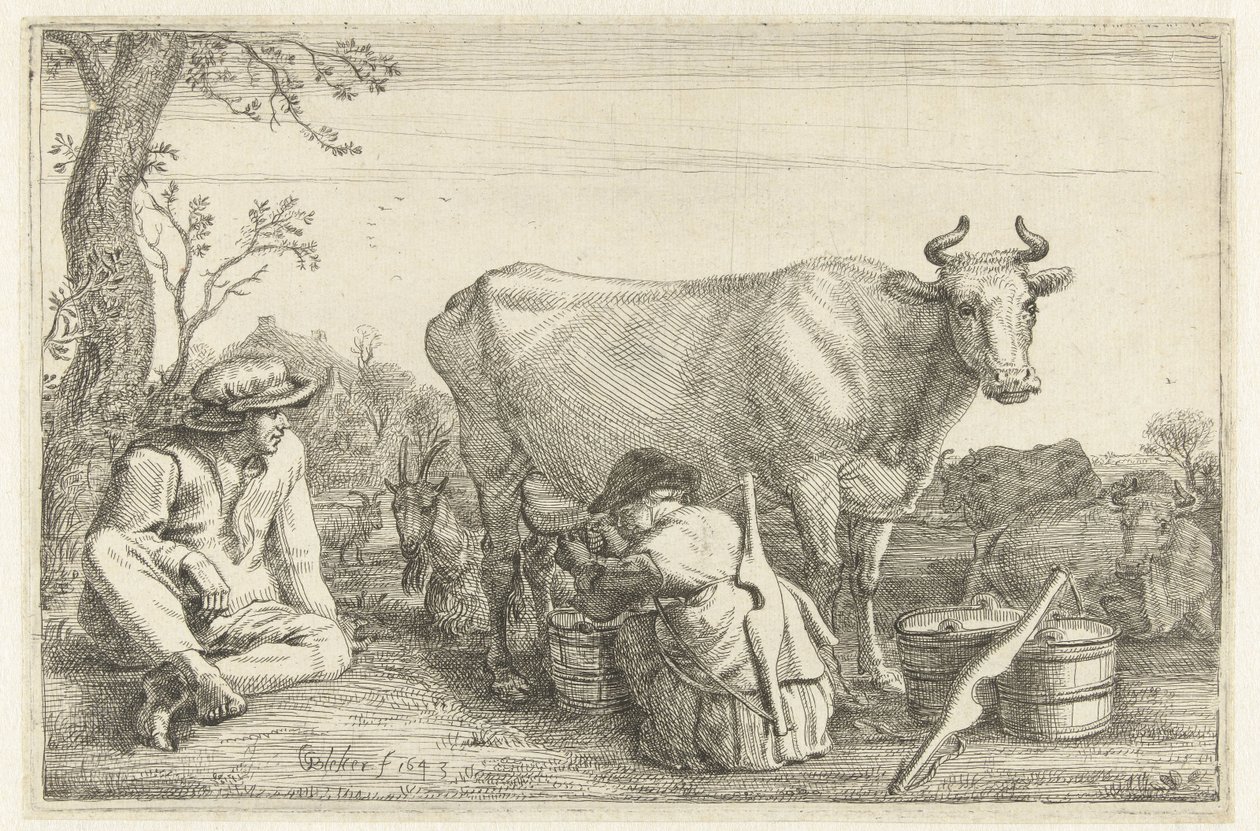 Vrouw bij het melken - Gerrit Bleker