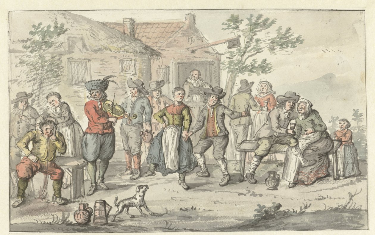 Compagnie joyeuse devant une auberge - Gerrit Grasdorp