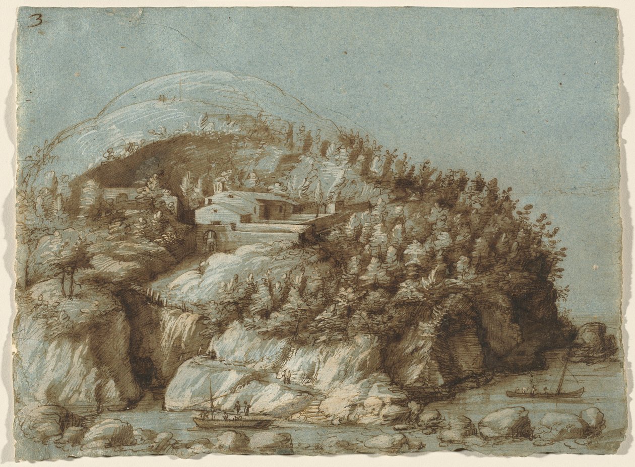 Paysage vallonné avec des navires - Gherardo Cibo