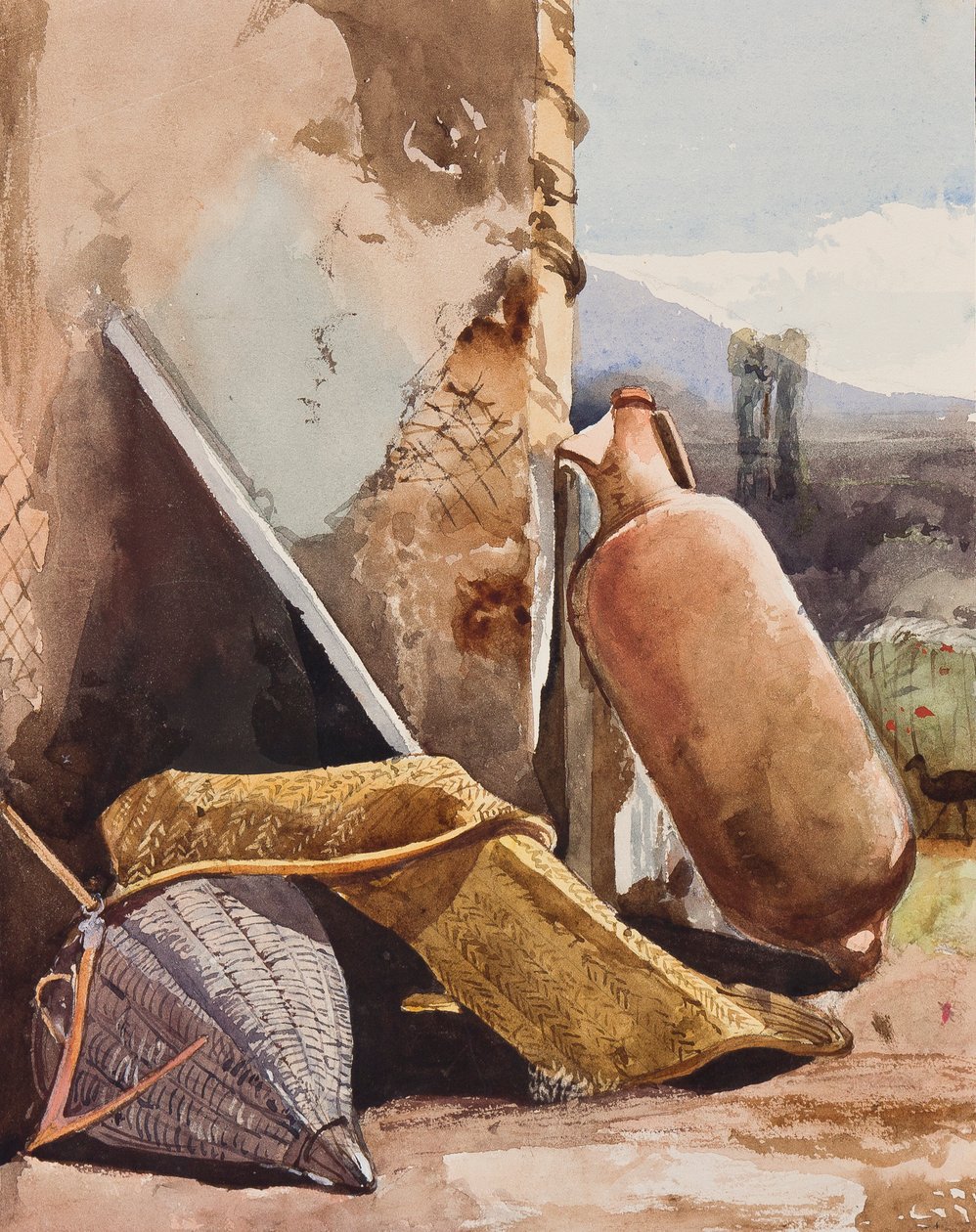 Paniers et amphore avec oiseau, avec ajouts d