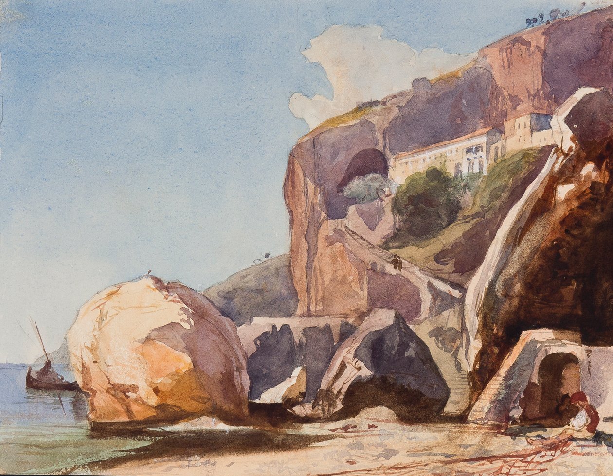 Le monastère des Capucins à Amalfi depuis la plage, avec des ajouts par un élève de Borbone - Giacinto Gigante