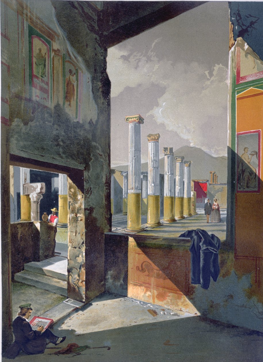 Touristes visitant et dessinant à Pompéi, vers 1860 - Giacinto Gigante
