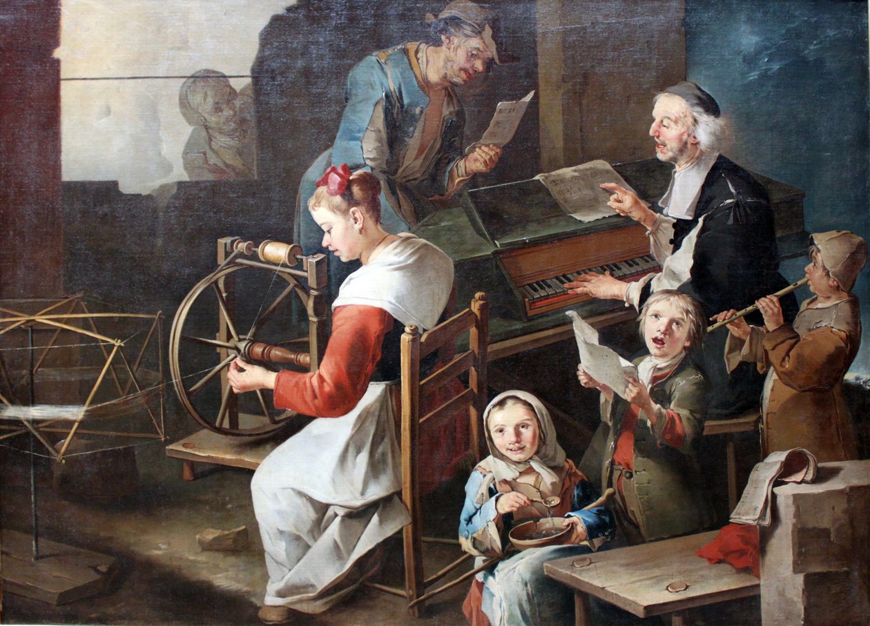 Scène domestique avec musiciens et fileuse - Giacomo Francesco Cipper