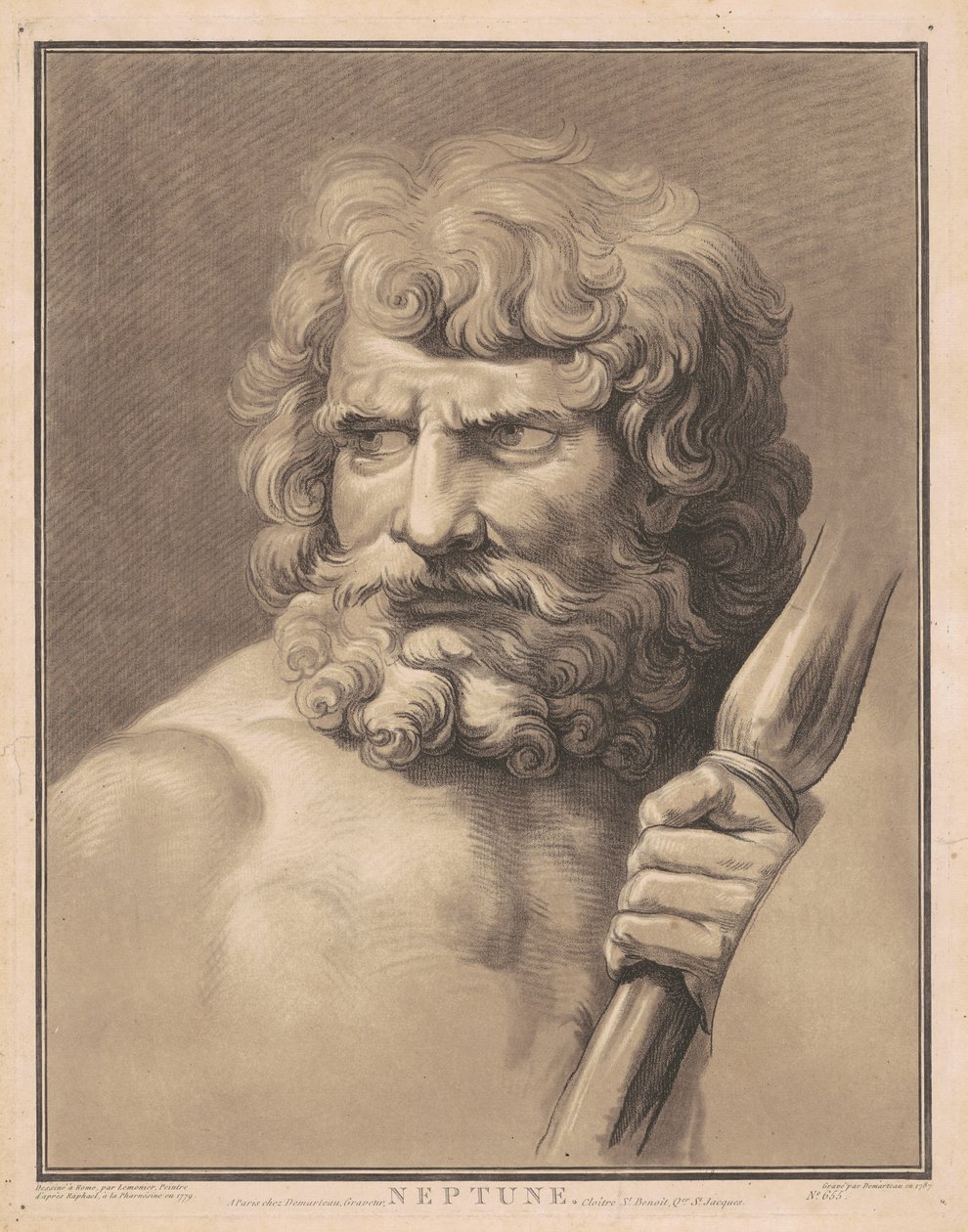 Neptune - Gilles Antoine Demarteau, after Anicet Charles Gabriel Lemonnier, after Raphael