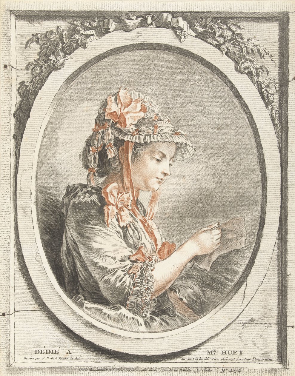Femme lisant dans un ovale - Gilles Demarteau