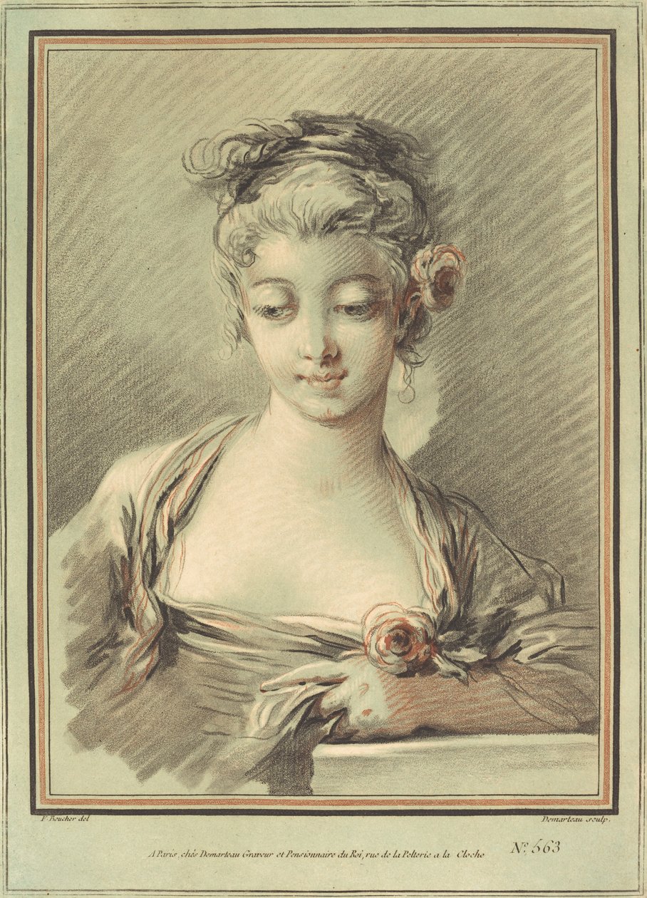 Jeune femme avec une rose, vers 1776 - Gilles Demarteau
