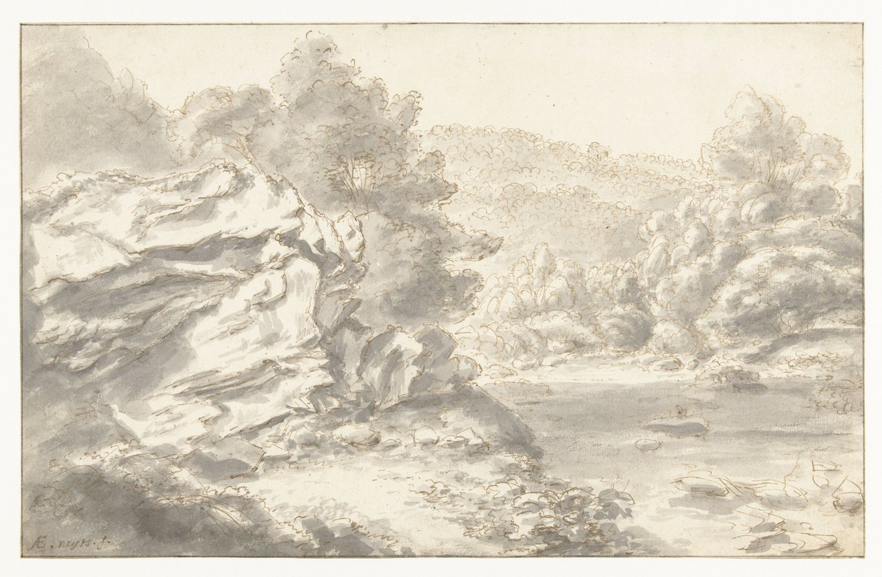 Rochers et rivière dans un paysage vallonné - Gilles Neyts
