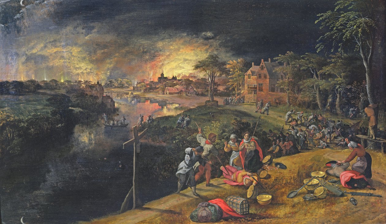 Scène de guerre avec un incendie, 1569 - Gillis Mostaert