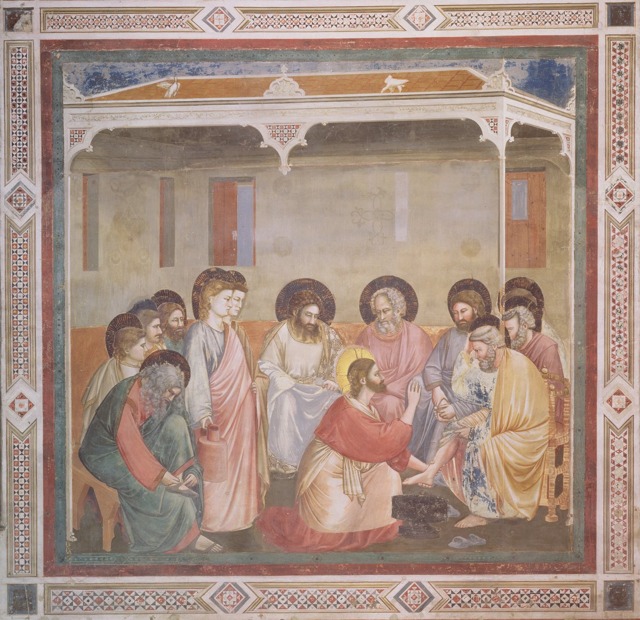 Christ lavant les pieds des disciples, c.1305 (avant restauration) - Giotto di Bondone