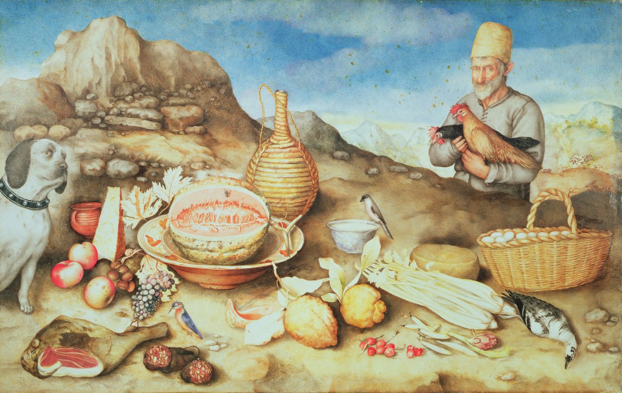 Nature morte avec paysan et poules - Giovanna Garzoni