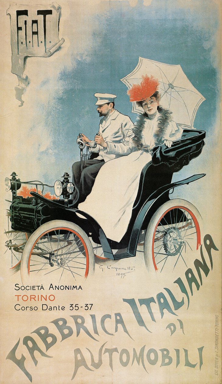 Affiche publicitaire pour une voiture FIAT, 1899 - Giovanni Battista Carpanetto