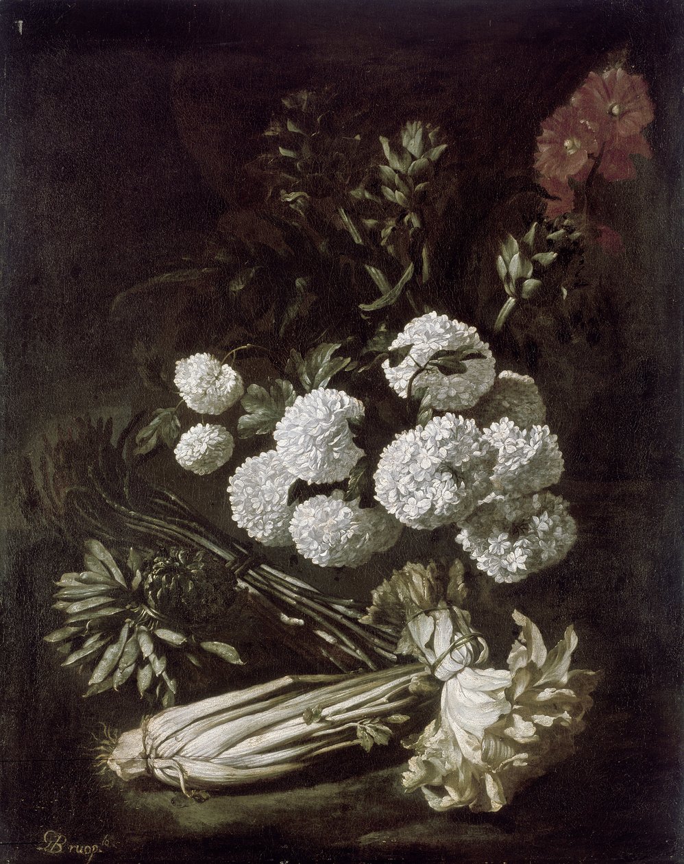 Nature morte de fleurs et légumes, 17ème siècle - Giovanni Battista Ruoppolo or Ruopolo