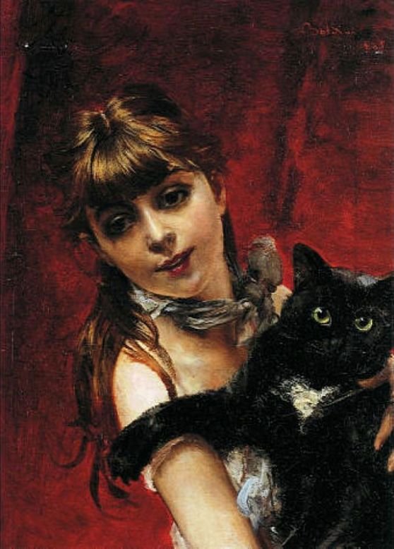 Fille avec un chat noir - Giovanni Boldini