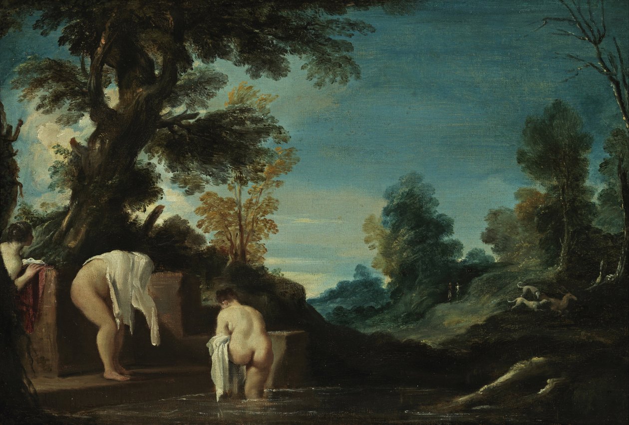 Paysage avec femmes se baignant - Giovanni Francesco Barbieri