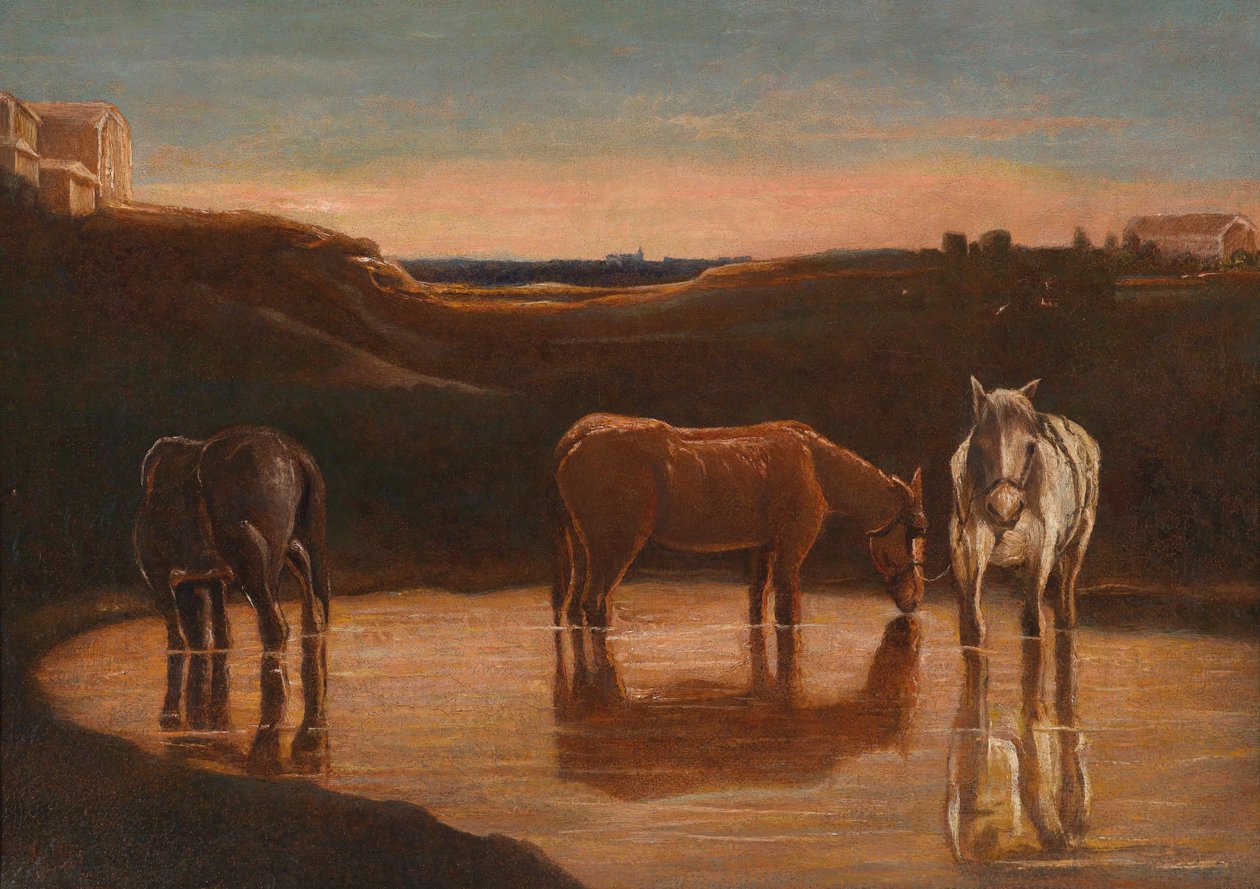 Chevaux au gué - Giovanni Segantini