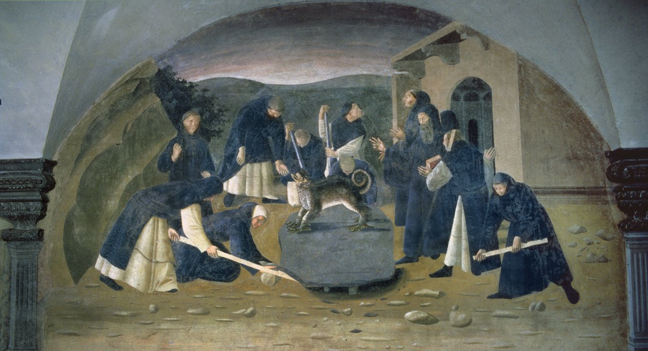 Saint Benoît soulevant la roche tombée (détail) - Giovanni di Consalvo