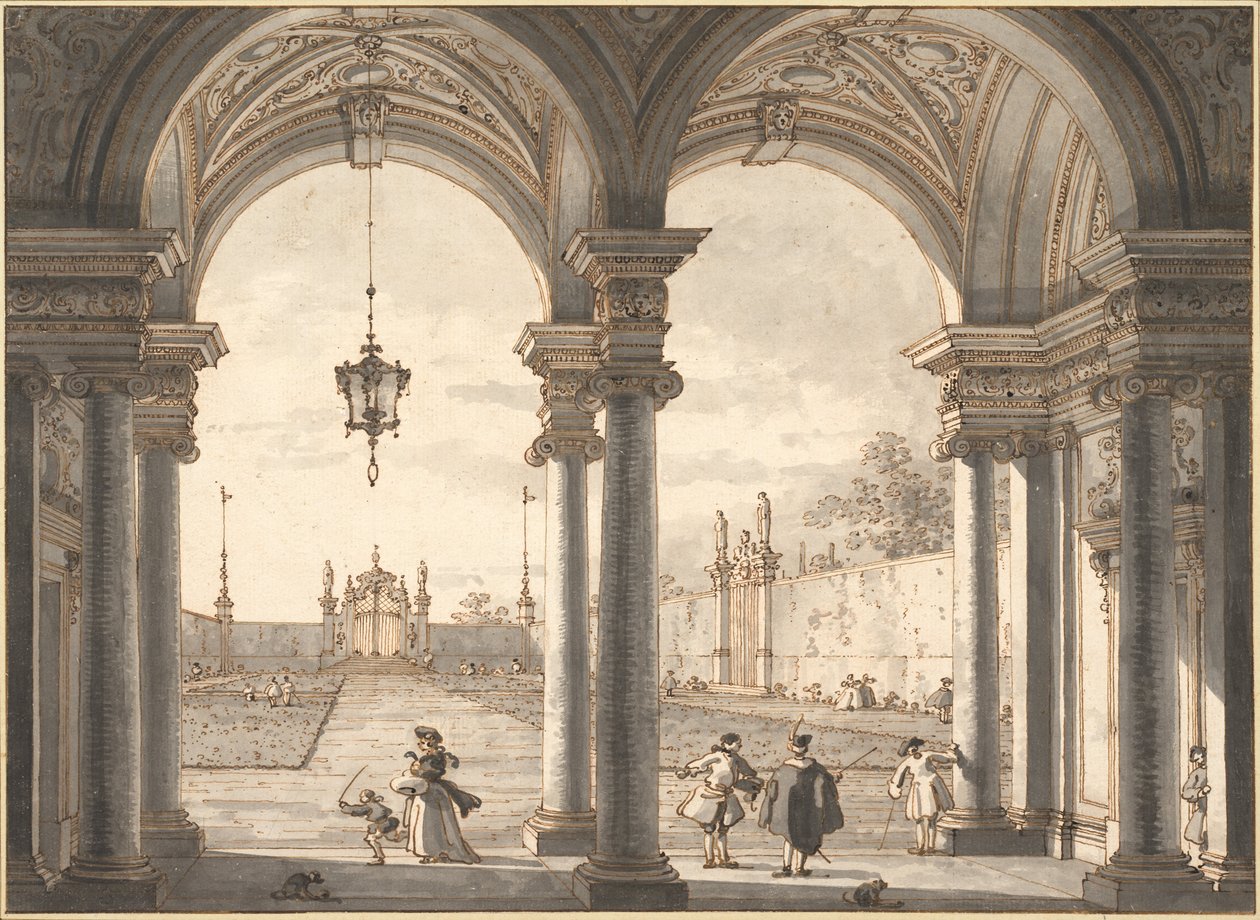 Vue à travers une colonnade baroque dans un jardin, 1760-1768 - Giovanni Antonio Canal