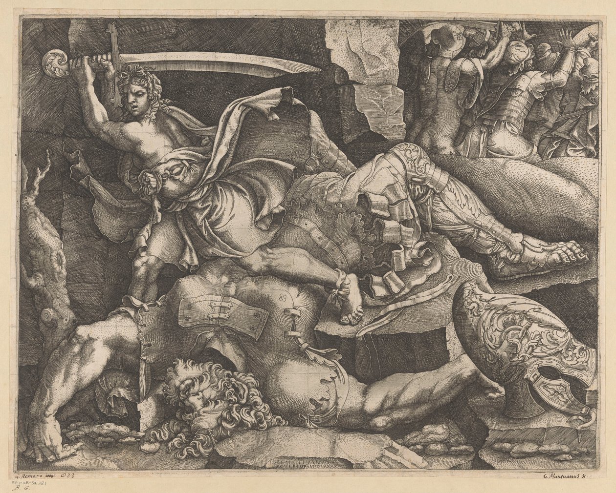 David décapite Goliath - Giovanni Battista Scultori