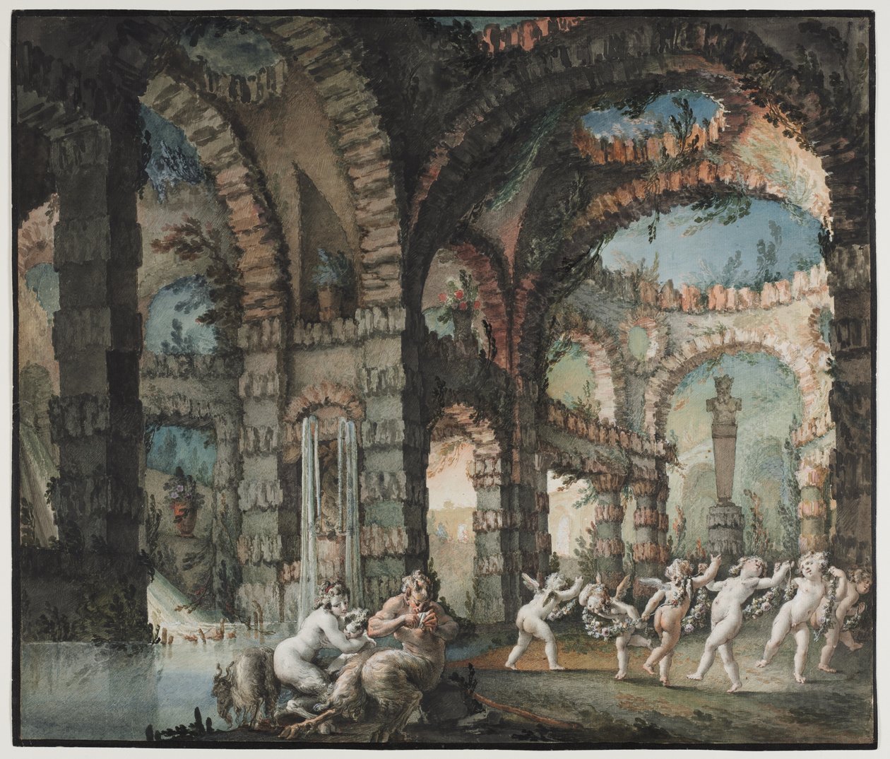 Famille de satyres avec chérubins dansants - Giovanni David