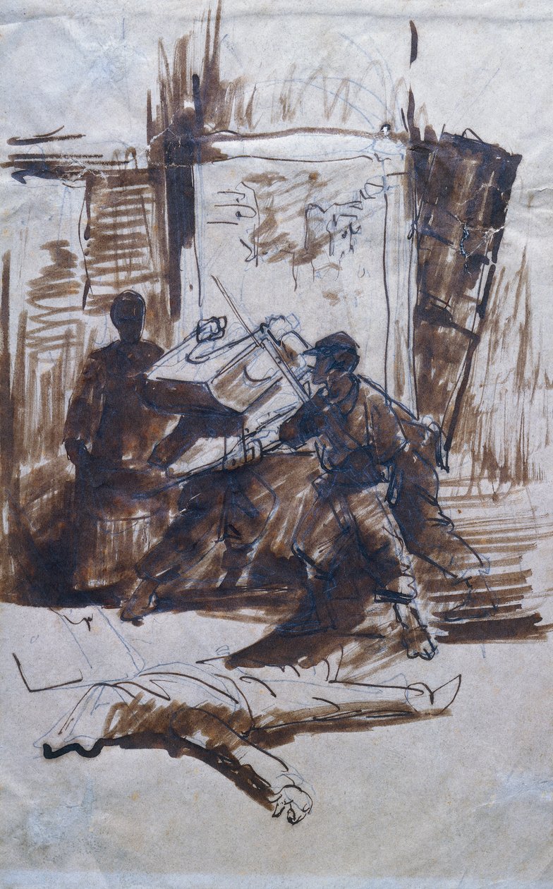 Soldats en action dans une maison - Giovanni Fattori