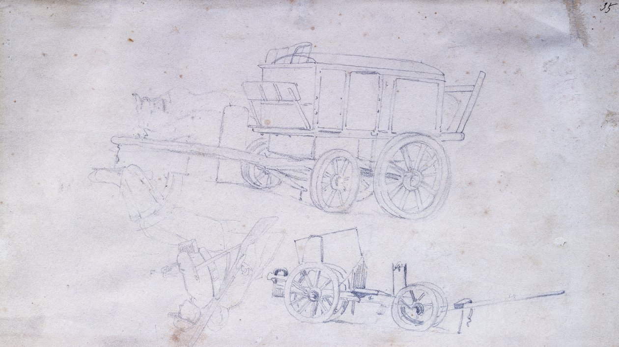Deux chariots et deux soldats - Giovanni Fattori