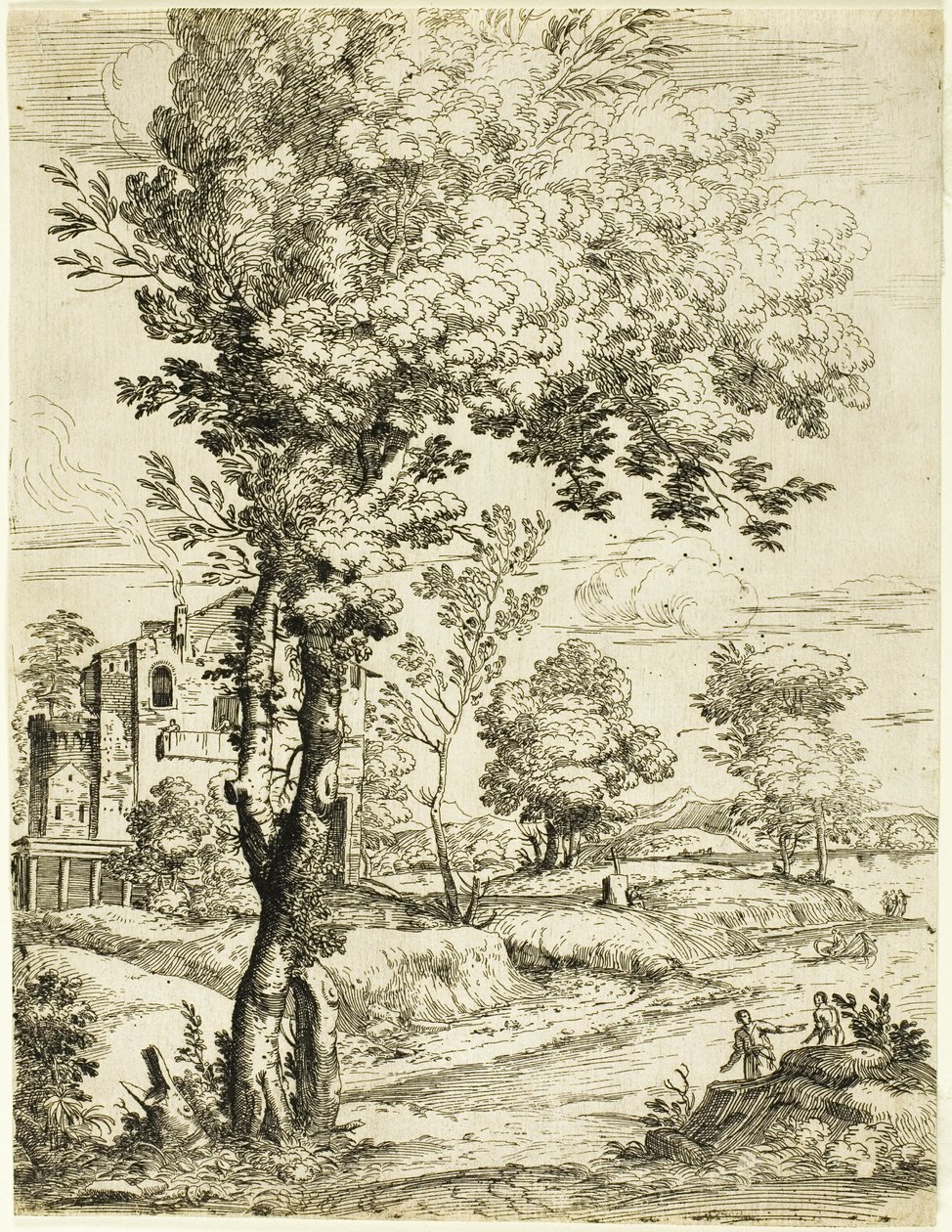Paysage avec une maison - Giovanni Francesco Grimaldi