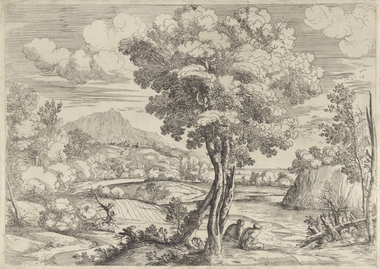 Paysage avec oiseau sur une souche - Giovanni Francesco Grimaldi