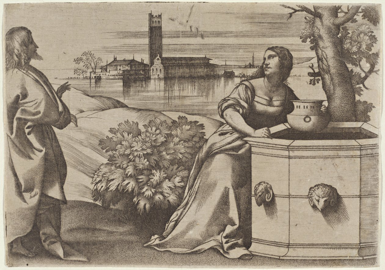 Le Christ et la Samaritaine - Giulio Campagnola