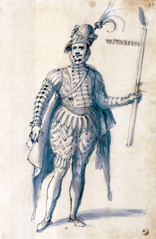 Dessin de costume pour une figure masculine avec une torche - Giuseppe Arcimboldo