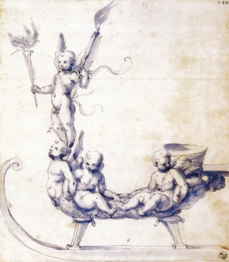 Esquisse pour un traîneau avec des putti - Giuseppe Arcimboldo