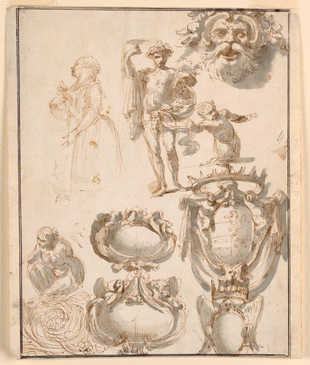 Feuille avec croquis - Giuseppe Bernardino Bison