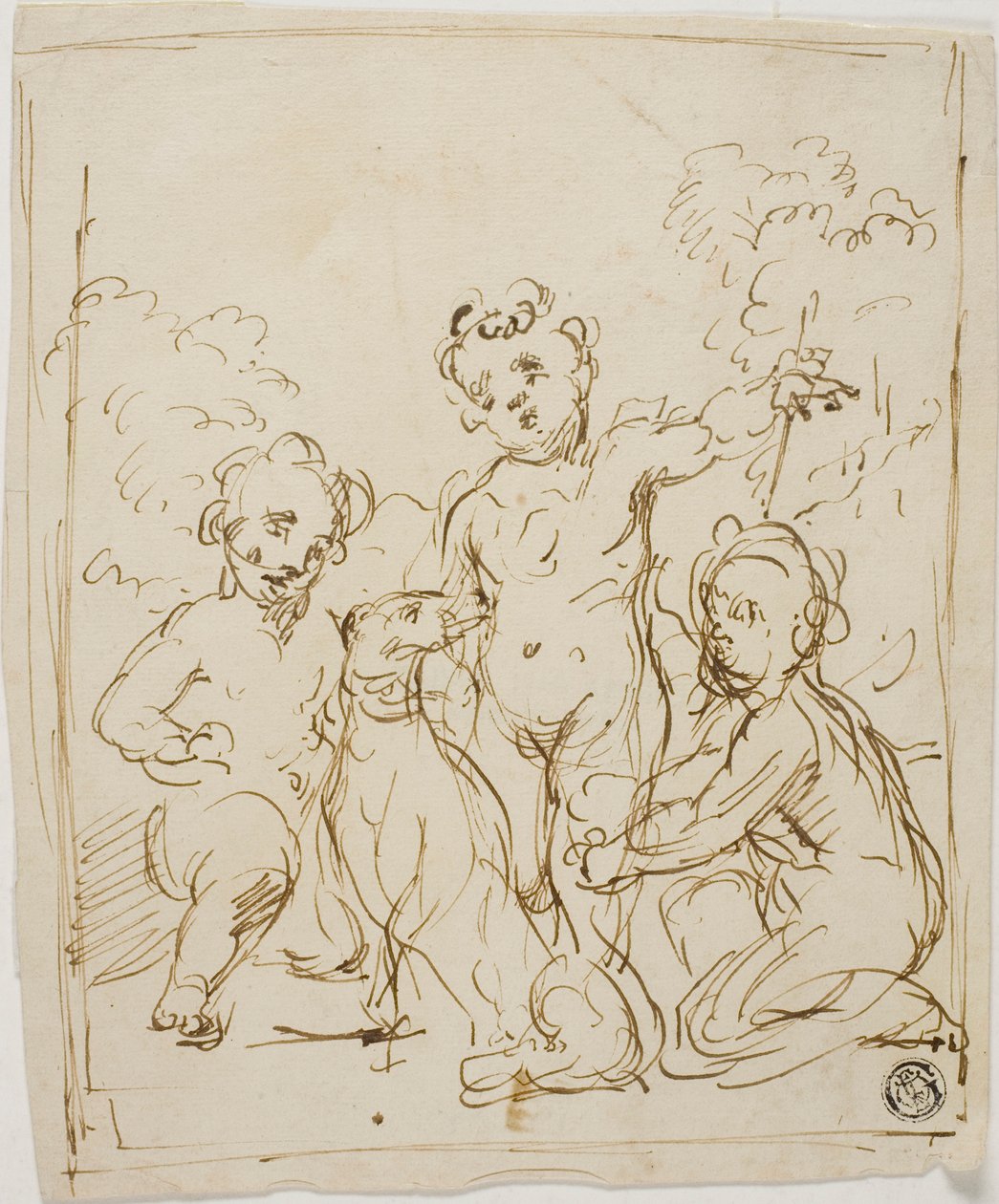Trois putti et un chien dans un paysage - Giuseppe Diamantini