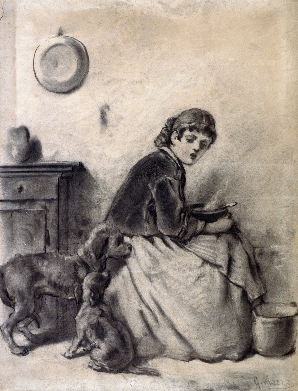 Femme avec des chiens - Giuseppe Mazza