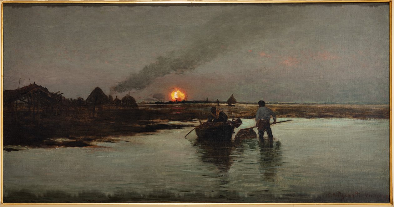 Pêche au coucher du soleil - Giuseppe Miti Zanetti
