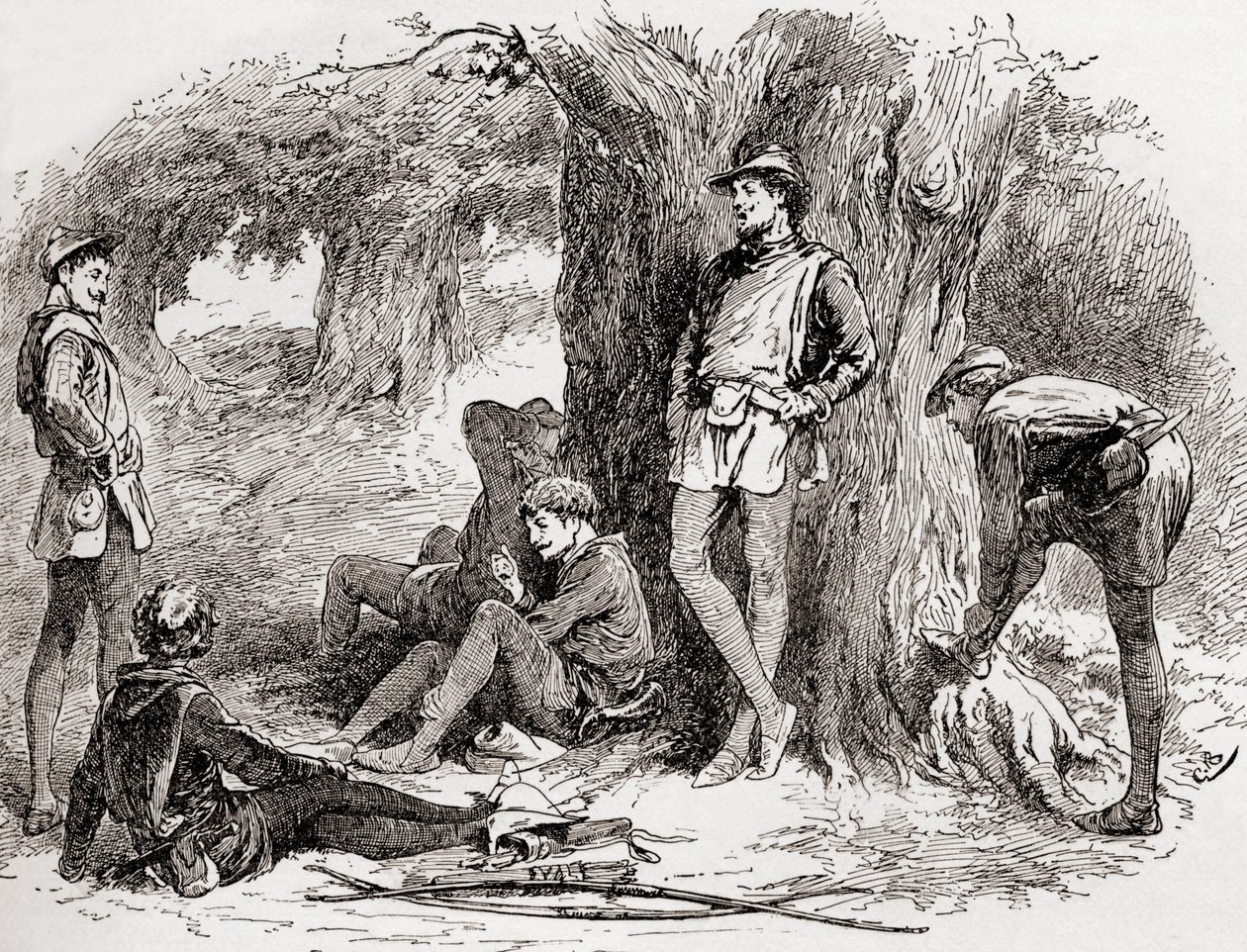 Scène de la pièce de William Shakespeare, Comme il vous plaira, Acte II, Scène 5, de Les Œuvres de William Shakespeare, publié en 1896 - Gordon Frederick Browne