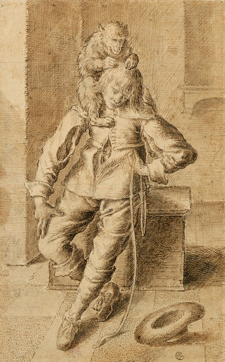Un cavalier avec un singe - Gottfried Libalt